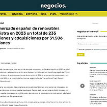 El mercado espaol de renovables registra en 2023 un total de 235 fusiones y adquisiciones por 31.506 millones